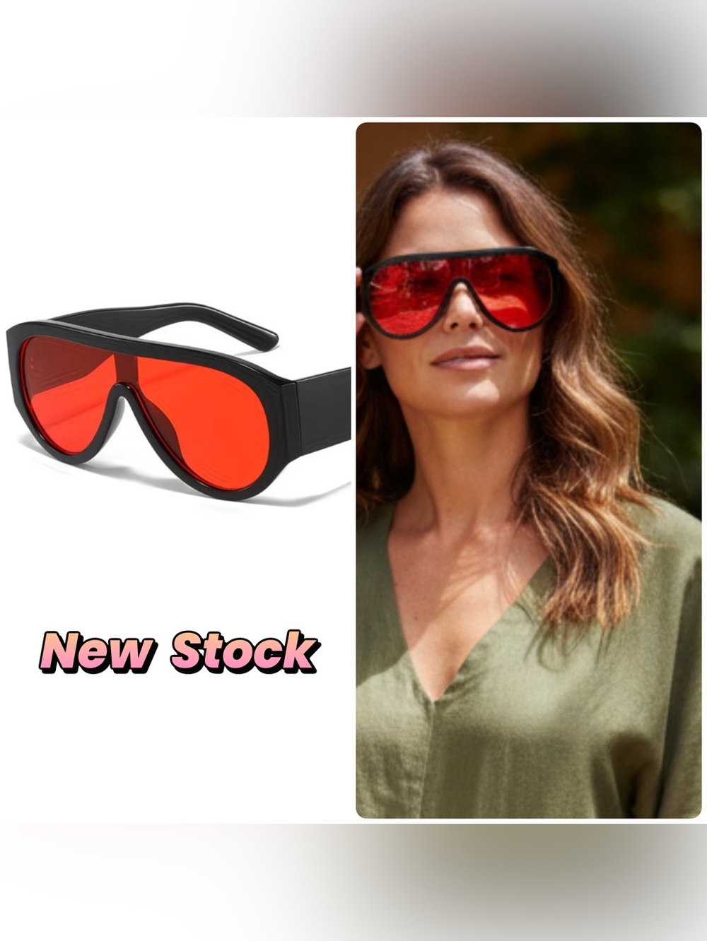 SOLD OUT Black Shield Sunglasses with Red Lenses cute